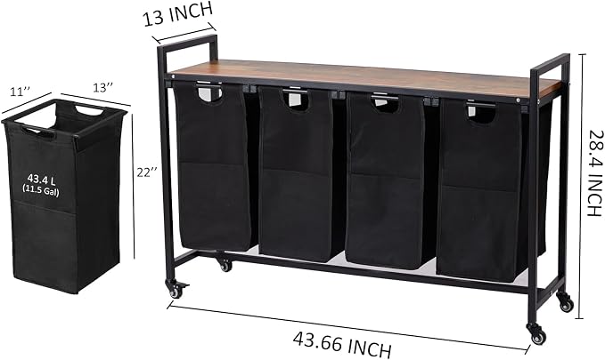 4 × 11.5 Gal/174L Laundry Sorter - Image 3