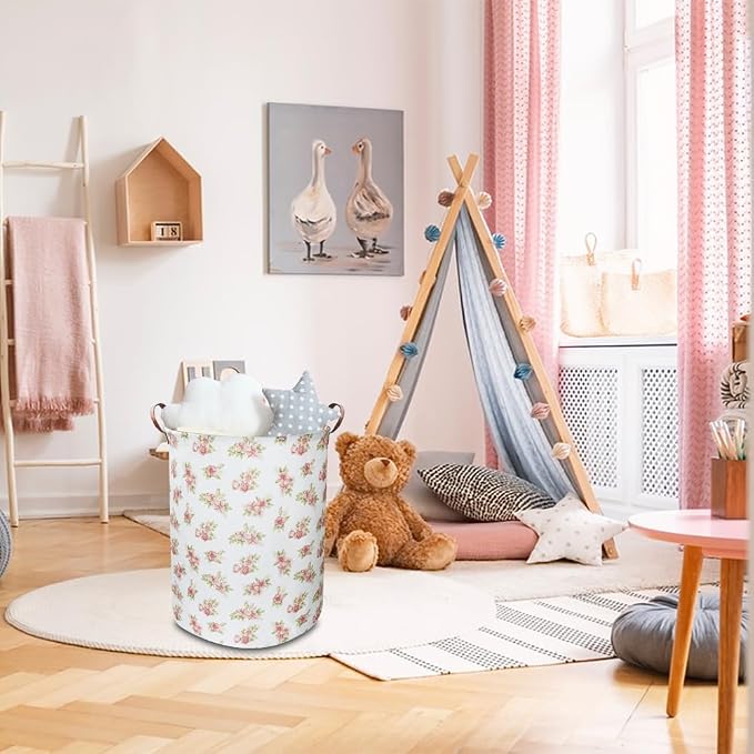 Pink Flower Laundry Hamper, laundry Basket, Nursery Hamper, Waterproof Storage - Image 3
