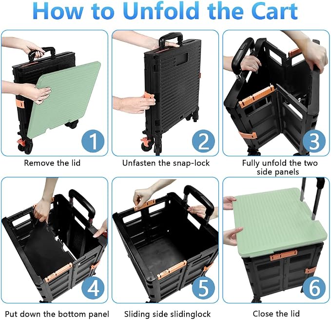 FELICON SELORSS Foldable Utility Cart Folding Portable Rolling Crate Handcart - Image 4