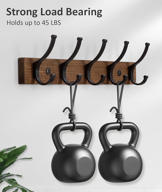 Coat Rack Wall Mount, 16.5 Inches Wood Coat Hooks, Wall Hooks - Image 2