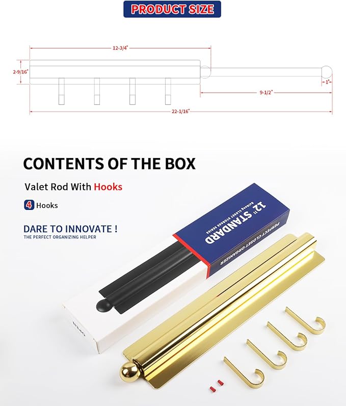 Adhesive Valet Rods for Closets Gold Closet Valet Rod - Image 2