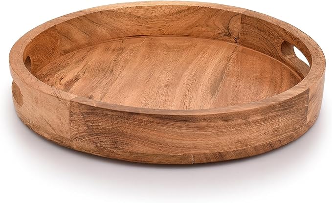 Samhita Round Serving Acacia Wooden Tray - Image 2