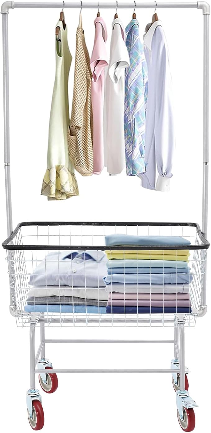 Steel Wire Laundry Cart, Rolling Laundry Basket by HinLIaDa