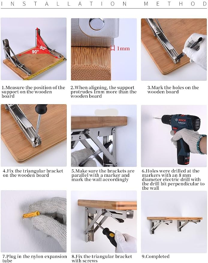Wall-Mounted Folding Table -Folding Wall Table 100X50cm/39.4"×19.7", - Image 9