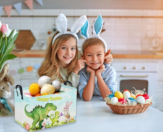 Sanjiaofeng Rectangular Easter Dinosaur Basket Dinosaur Storage Bins, Cute - Image 4