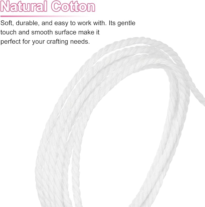 HARFINGTON Natural Macrame Cord 2mm x 220 Yards 3 Strand Twisted Cotton Macrame - Image 4