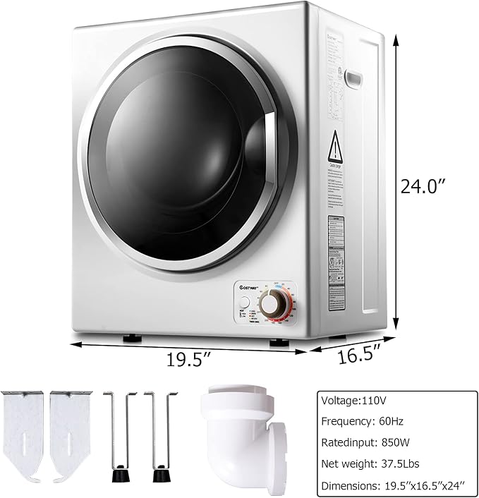COSTWAY Compact Laundry Dryer, 110V Electric Portable Clothes Dryer - Image 6