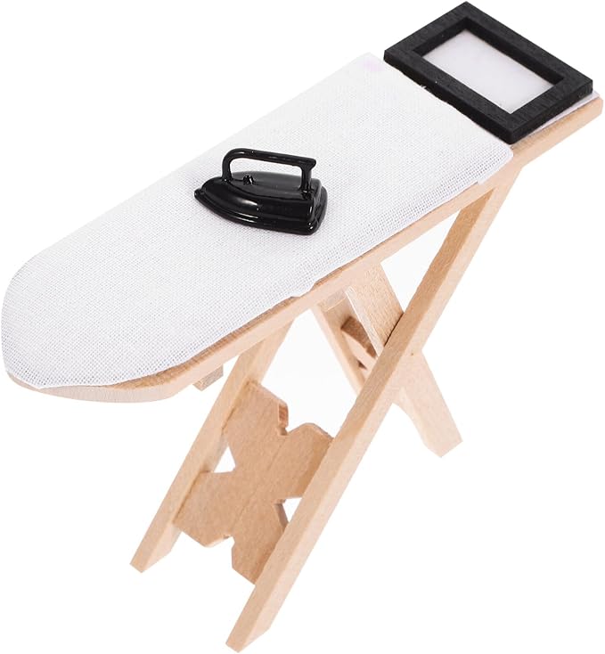 NUOBESTY 1 Set Dollhouse Miniature Iron Ironing Table Playset Mini Ironing by NUOBESTY