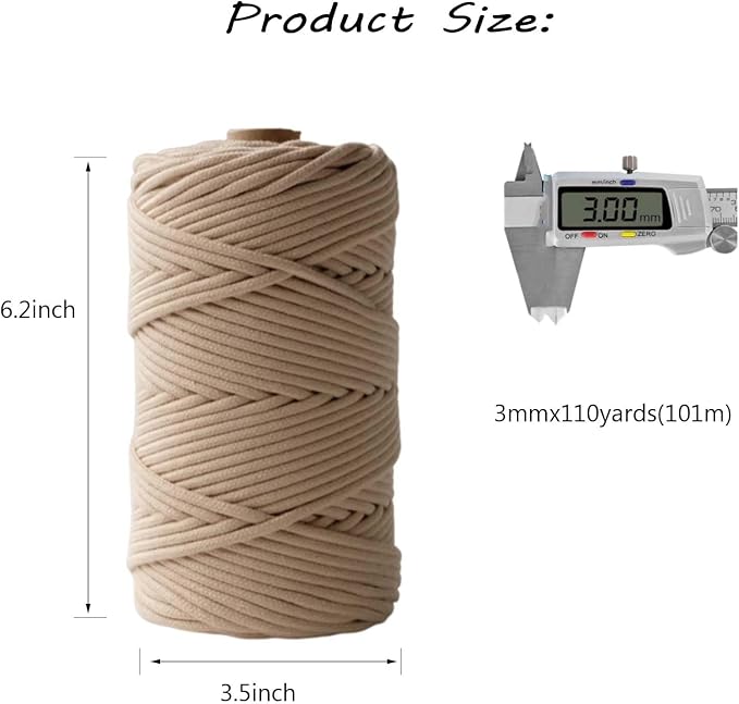 ROPEMATE 100% Cotton Macrame Cord, 3mm*110Yards Braided String Double Structure - Image 5