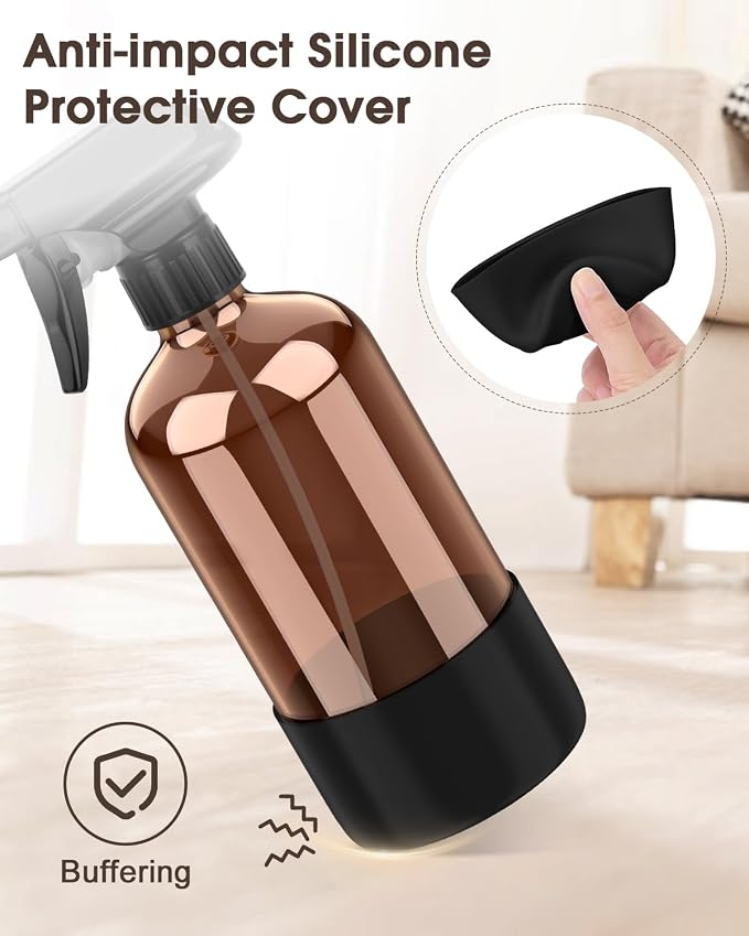 Glass Spray Bottle with Silicone Sleeve Protection, Amber Glass Spray Bottle Set - Image 4