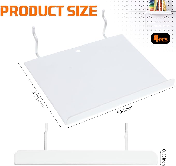 4 Pcs Pegboard Shelves Wall Organizer Brackets Pegboard Steel Tray Accessories - Image 2