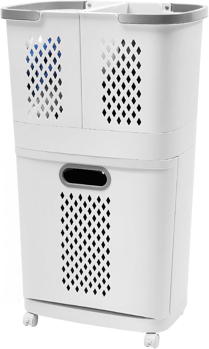 2-Tier Rolling Laundry Hamper Sorter, Removable Clothes Hamper Organizer by Unknown
