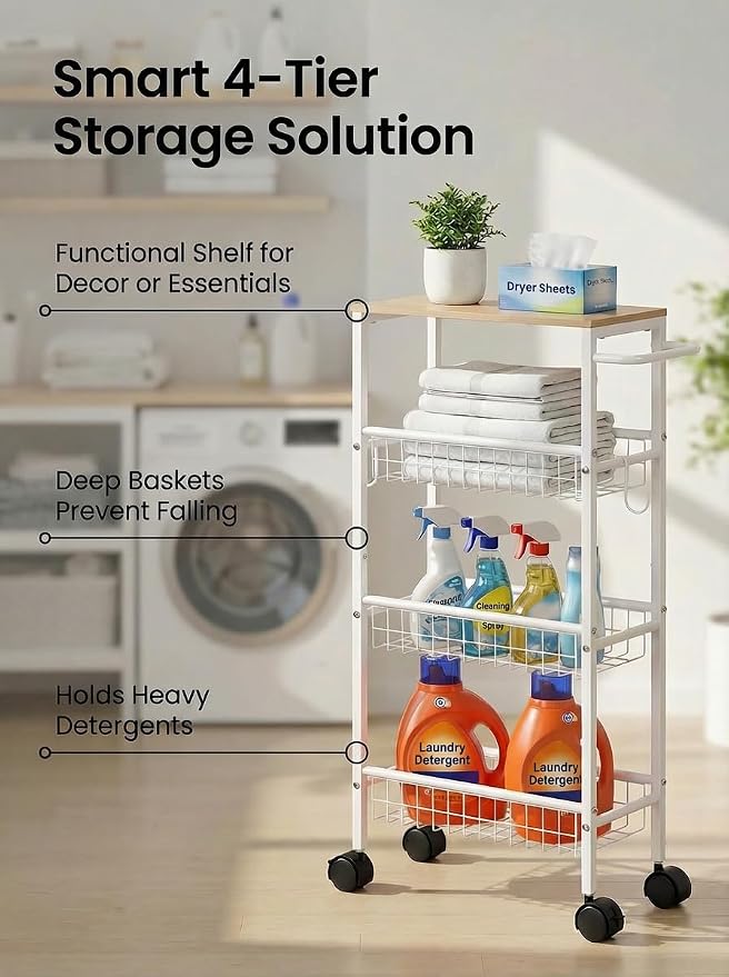 Rolling Utility Cart, 4-Tier Slim Narrow Storage Cart - Image 3