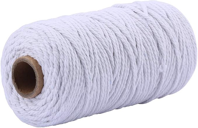 109 Yards 3mm Macrame Cotton Cord 4 Strand Twisted Twine Strings Rope by Zhiheng