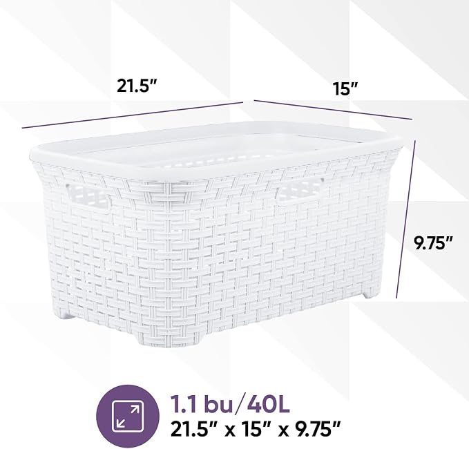 Superio Designed Laundry Basket Plastic 2 Pack Storage Hamper Basket, Wicker - Image 8