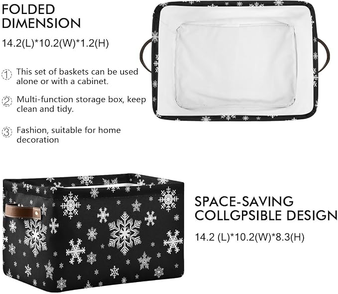 Winter Snowflake Black Storage Basket Fabric Kitchen Baskets Christmas Holiday - Image 3