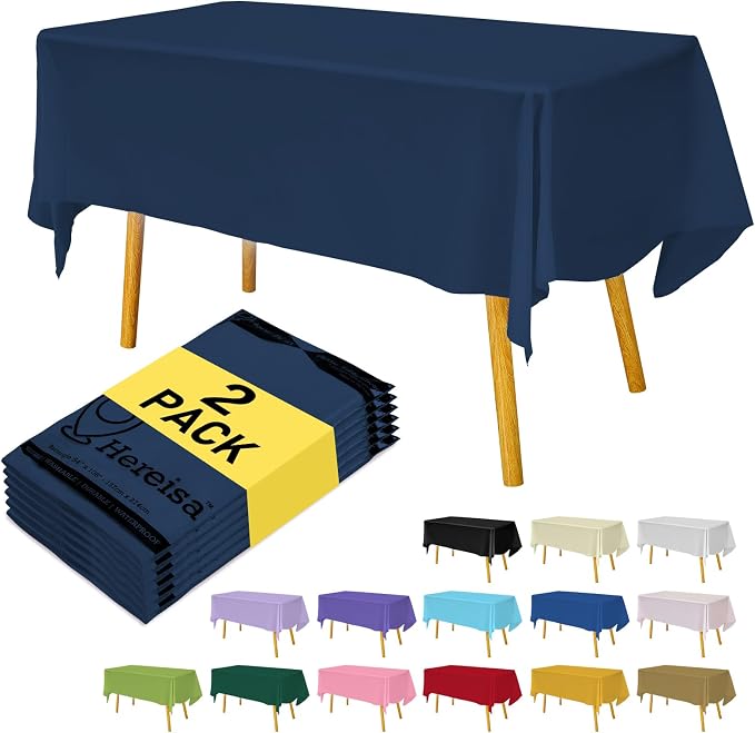 Navy Blue Plastic Tablecloths 2 Pack Disposable Table Covers 54 x 108 Inch Baby by Hereisa