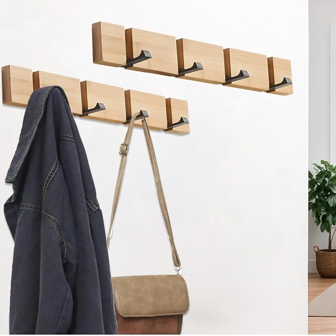 Wall-Mounted Foldable Hanger Set – 2 Wooden Units - Image 3