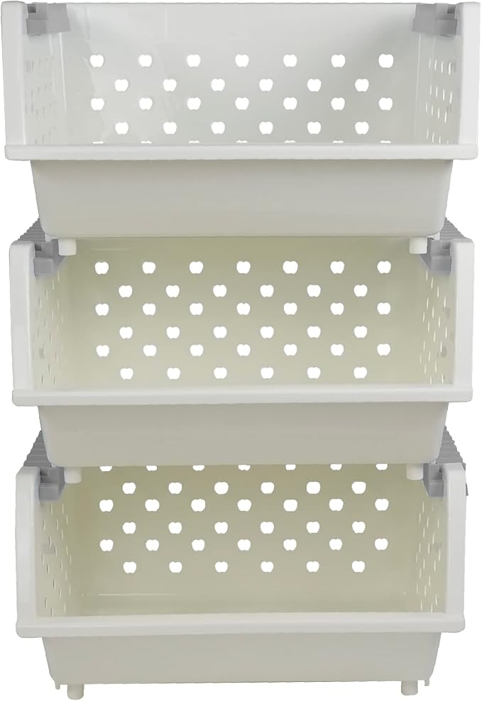 3-Pack Plastic Stackable Storage Basket by Hommp