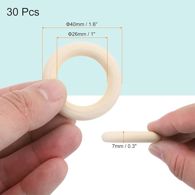 MECCANIXITY 70pcs 1.6" Unfinished Wooden Rings Smooth Natural Wood Macrame Rings - Image 2