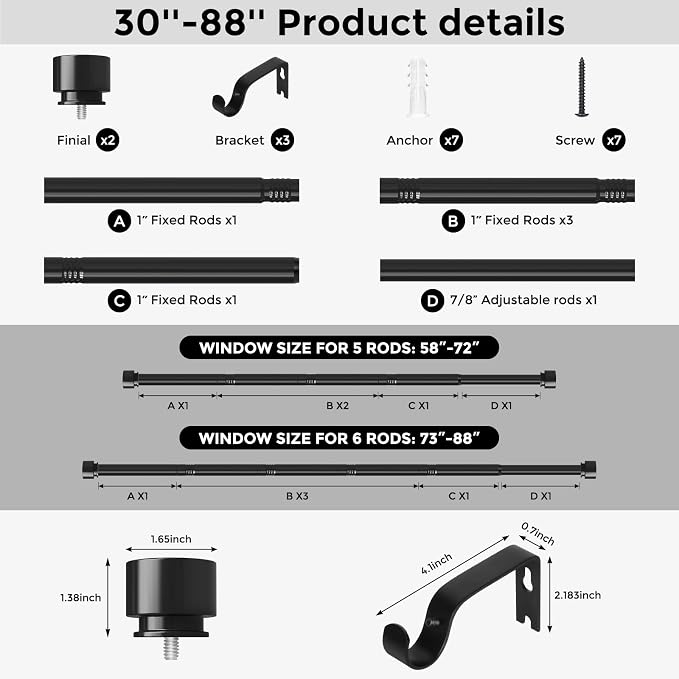 Curtain Rods for Windows 48 to 84 Inch, Modern and Simple Decorative End Cap - Image 7