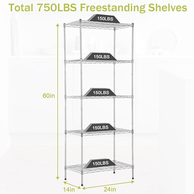Meet perfect 5-Tier Wire Shelving Unit, NSF Certified Heavy Duty Garage Shelves - Image 3