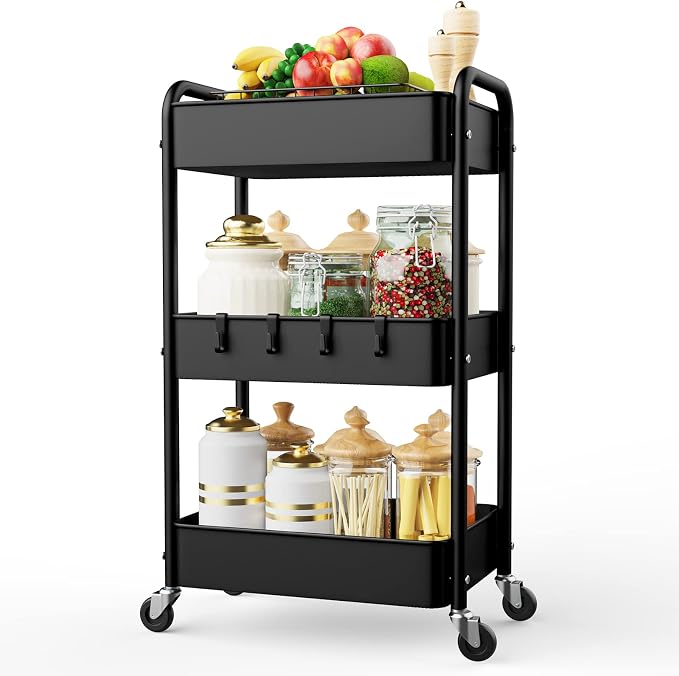 LEHOM 3 Tier Rolling Storage Cart, Metal Trolley Utility Cart by LEHOM