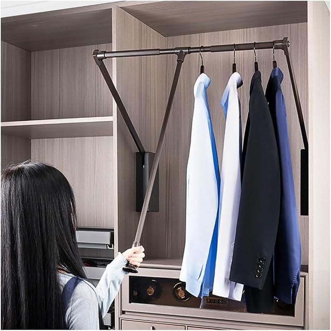 Pull Down Closet Rod for Hanging Clothes, Retractable Wardrobe Hanger for - Image 7
