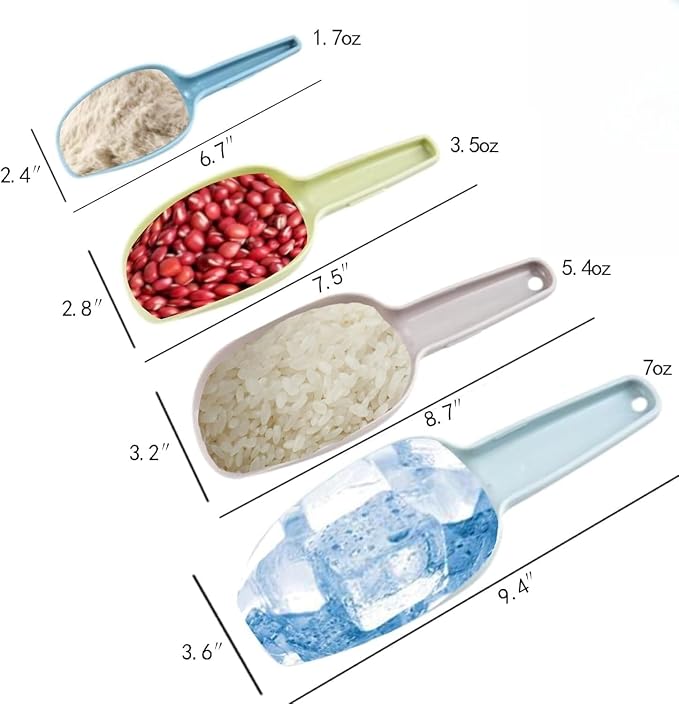 Ice Scoop Set of 4, Plastic Kitchen Scoops - Image 3