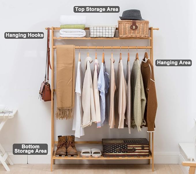 COPREE Bamboo Garment Coat Clothes Hanging Heavy Duty Rack - Image 2
