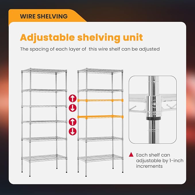 Meet perfect 6-Tier Wire Shelving Unit, 900LBS Heavy Duty Metal Storage Shelves - Image 5