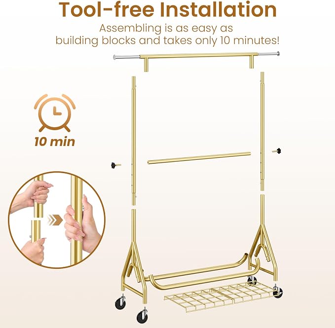 Heavy Duty Clothes Rack for Hanging Clothes, Double Rods Clothing Rack - Image 5