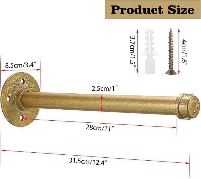 Sumnacon 2 Pack 12 Industrial Pipe Wall Mounted Clothing Rack Bar - Image 3