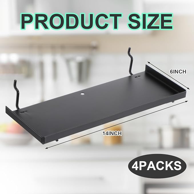 4 Pcs Pegboard Shelves, 14 x 6 Inch Metal Shelf Brackets Pegboard Tray - Image 3