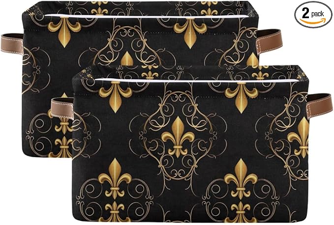 CHIFIGNO 2PCS Storage Basket Golden Iris Black Storage Bin Box Collapsible by CHIFIGNO