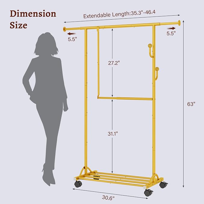 FAVOOSTY Clothes Rack for Hanging Clothes, Rolling & Extending Clothing Rack - Image 3