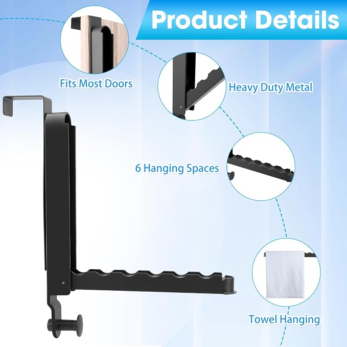 Over The Door Drying Rack, 2 Pack Foldable Over The Door Hooks Hanger - Image 2