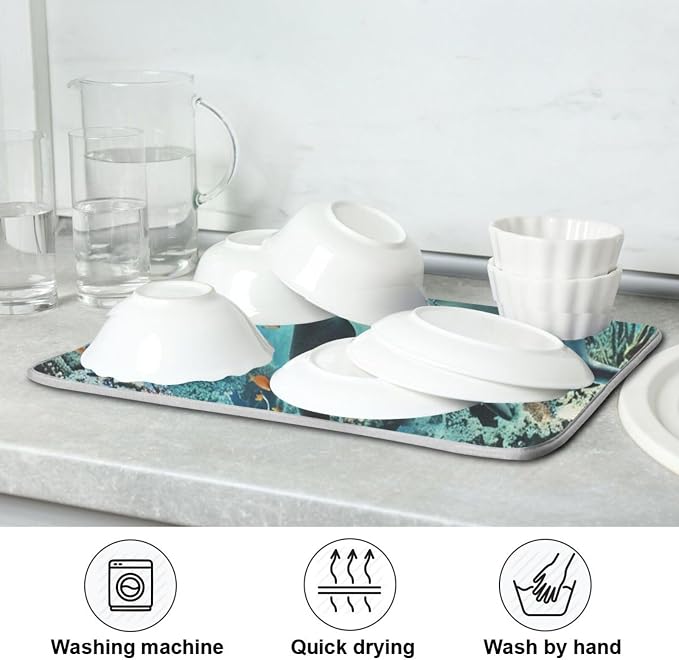 Summer Lifelike Ocean Coral Dolphin Absorbent Dish Drying Mat Microfiber - Image 6