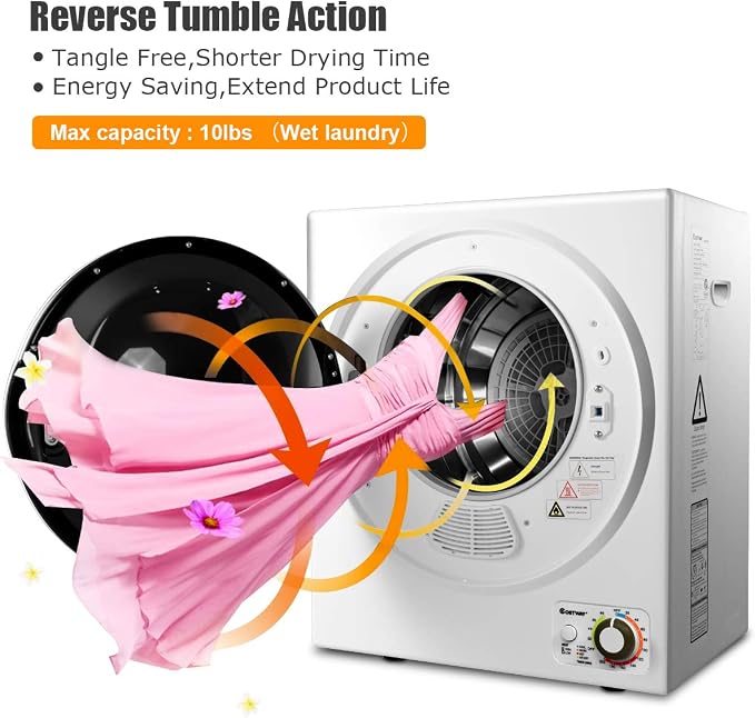 COSTWAY Compact Laundry Dryer, 110V Electric Portable Clothes Dryer - Image 2