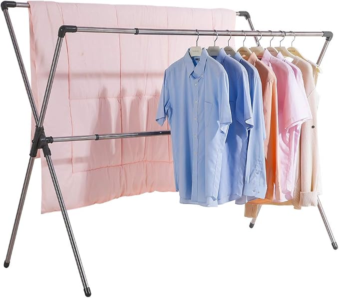 BAOYOUNI Double Poles Folding Clothes Drying Rack Stainless Steel Expandable by BAOYOUNI