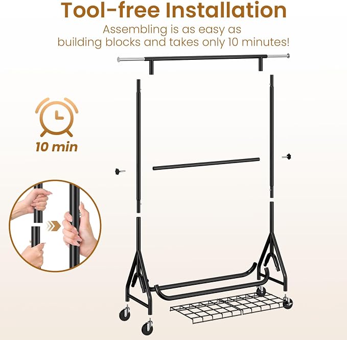 Heavy Duty Clothes Rack for Hanging Clothes, Double Rods Clothing Rack - Image 5