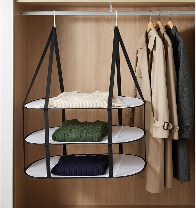 CINPIUK 2 Pcs 3-Tier Sweater Drying Rack Over The Door, Foldable Mesh Hanging - Image 2