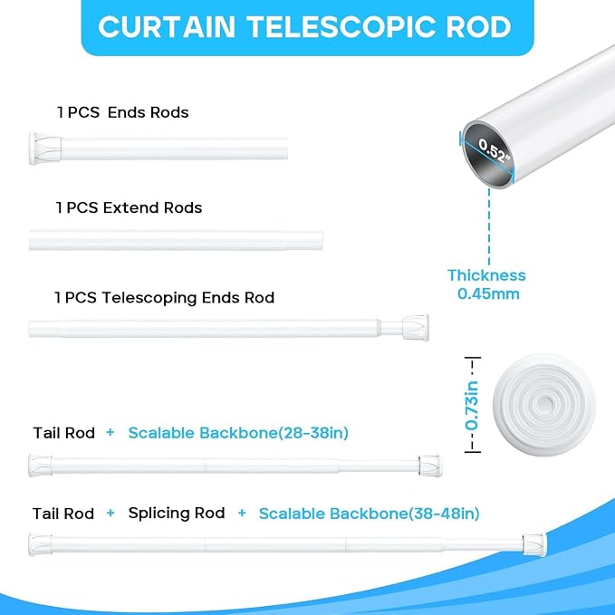 4PCS Small Tension Curtain Rod 28 to 48 Inch, Loaded Expandable Spring Curtain - Image 2
