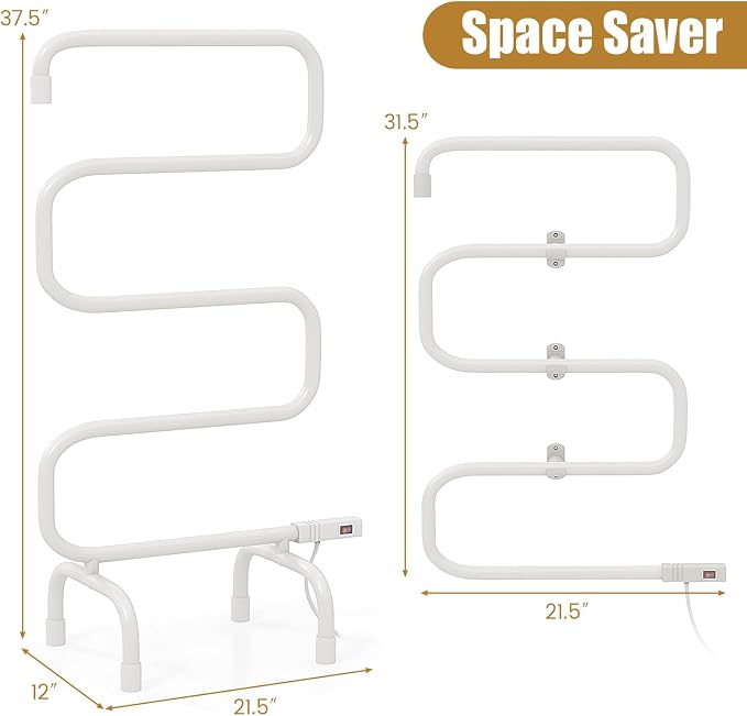 COSTWAY Heated Towel Warmer, Freestanding & Wall-Mounted 5-Bar Drying Rack - Image 6