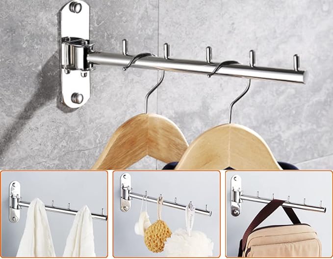 Clothes Hanger Rack Swing Arm, Folding Clothes Hanger Wall Mounted Space Saving - Image 6