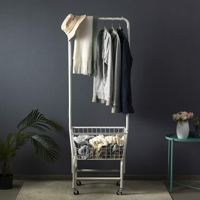 ALIMORDEN Laundry Cart with Clothes Rack, Rolling Laundry Butler with Wire - Image 6