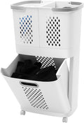 2-Tier Rolling Laundry Basket Movable Plastic Collapsible Laundry Basket Cart by Unknown