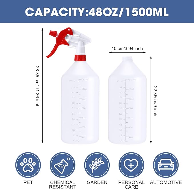 10 Pcs 48 oz Plastic Spray Bottle Bulk Refillable Empty Leakproof Heavy Duty - Image 2