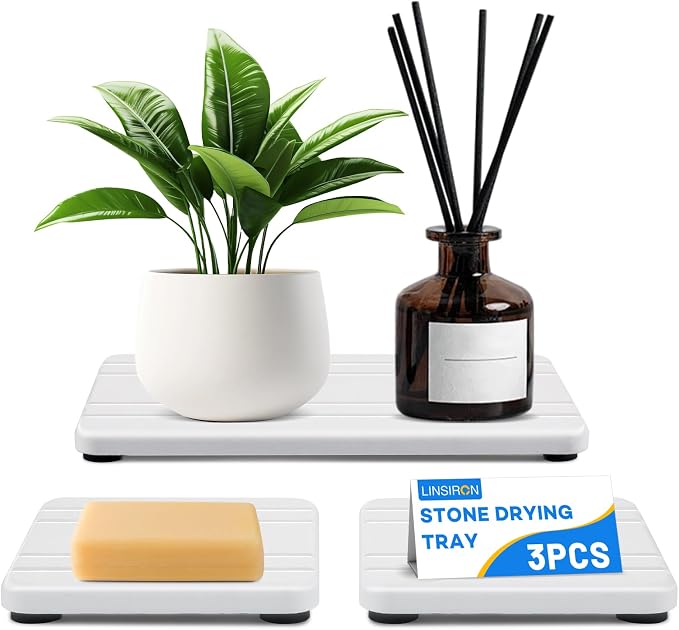 LINSIRON 3PCS Stone Drying Tray, Water Absorbing Stone Tray, Countertop Fast by LINSIRON