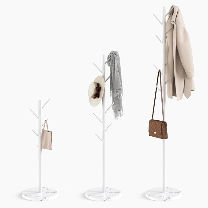Coat Rack with Natural Marble Base, Metal Freestanding Coat Rack with 8 Hooks by HzTinT